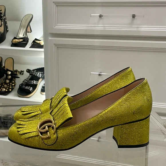 Gucci Loafer Gold Leather with Fringe size 8.5/ 38 1/2 - Picture 10 of 16